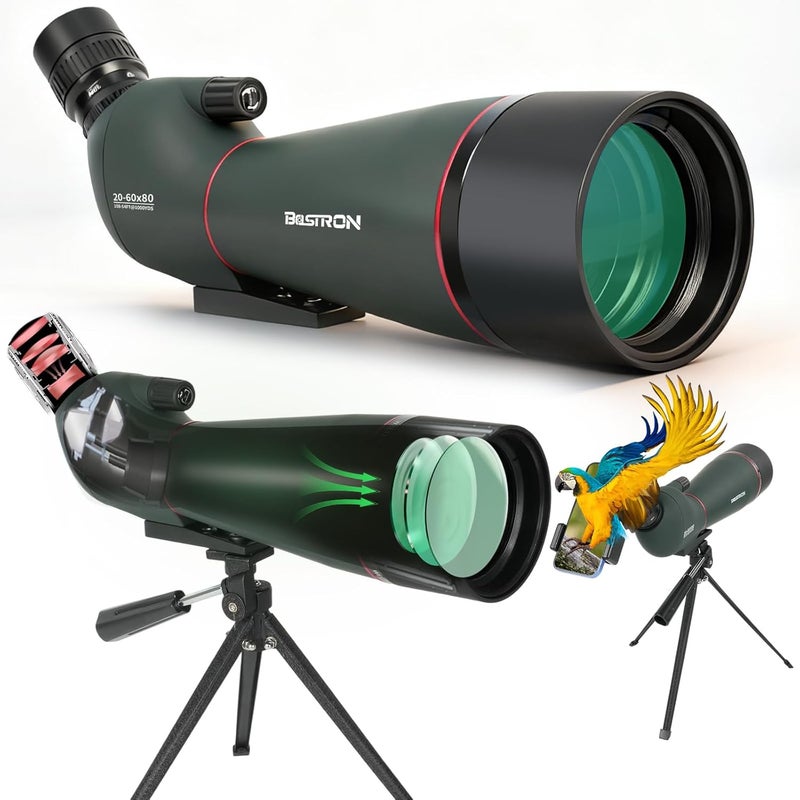 BOSTRON Spotting Scope, 20-60x80 Spotting Scopes for Target Shooting with Tripod BAK4 Prism & FMC Lens, 23mm Eyepiece Waterproof Spotter Scope for Birding Moon Viewing,Phone Adapter Carrying Bag,Green - Image 1